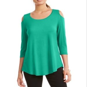 JM Collection Cold Shoulder Green 3/4 Sleeve Top, Size L